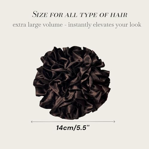 3-Pack Satin Scrunchies for Women - Large Velvety Ruffle Hair Ties, Black Brown Red