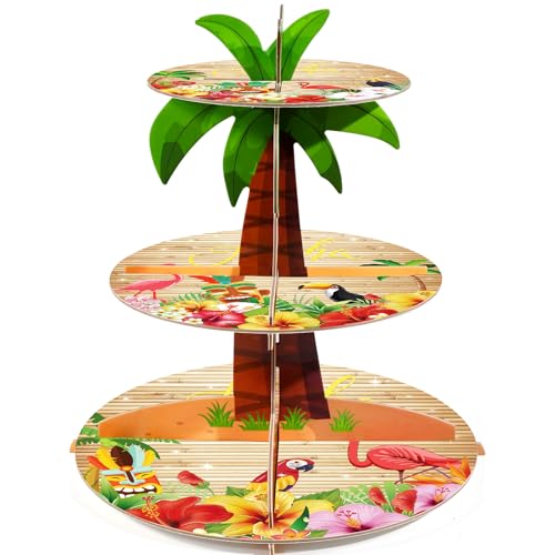 3-Tier Tropical Cupcake Stand - Hawaiian Luau Party Decor