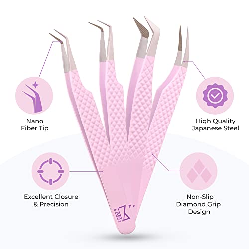 M Lash V5 Lilac Tweezers Set of 4 for Eyelash Extensions