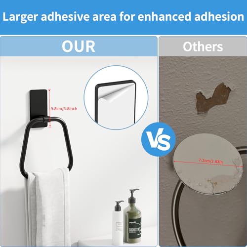 JUYSON Matte Black Adhesive Hand Towel Holder - No Drill, Space-Saving