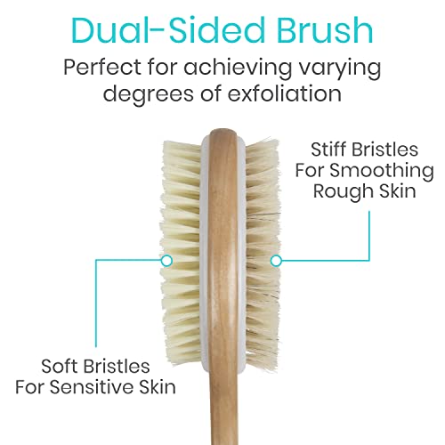 Vive Light Wood Back Scrubber for Shower - Long Handle Dry Body Brush