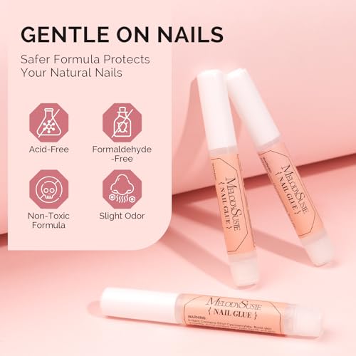 MelodySusie 12Pcs Nail Glue - Strong, Quick Dry Adhesive for Press-On Nails