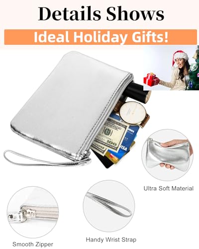 SeBUCUOO Small Silver Zipper Pouch Makeup Bag - 2 Pack Organizer