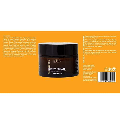 Om She Aromatherapy Argan Night Cream - Organic Nourishing Face Moisturizer, Hydrating & Softening, 1.69 fl oz