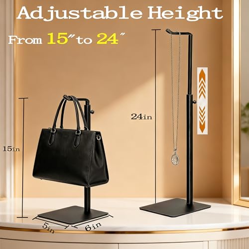 Adjustable Purse Display Stand - Black Metal Tabletop Rack