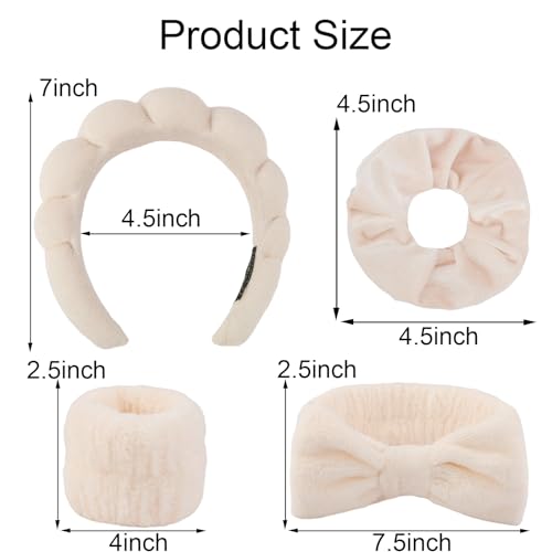 SuPoo 6pcs Khaki Spa Headband & Wristband Set - Soft Microfiber Face & Makeup Headbands