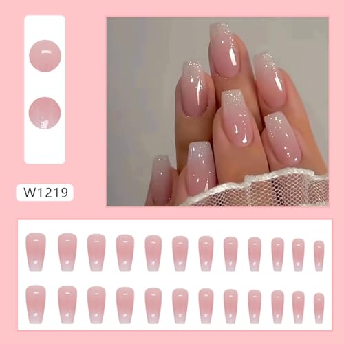 Medium Ombre Pink Press-On Nails - Glossy Glitter Full Cover Set