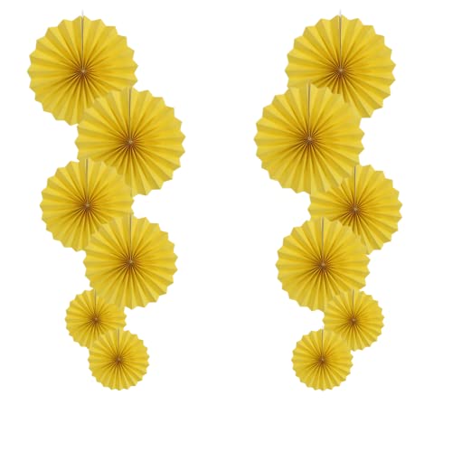 Yellow Party Hanging Paper Fans DIY Set - 12pcs for Weddings & Events