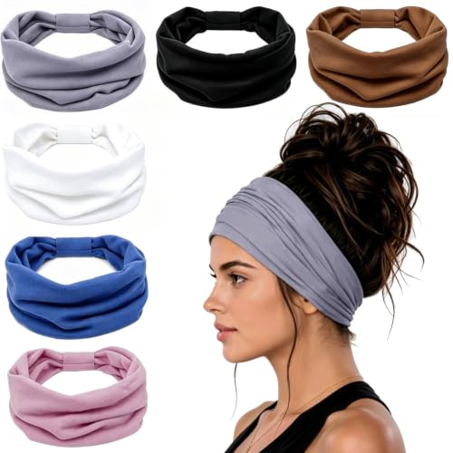Huachi 6 Pack Women's Wide Elastic Headbands - Non Slip, Breathable, Multi-Color