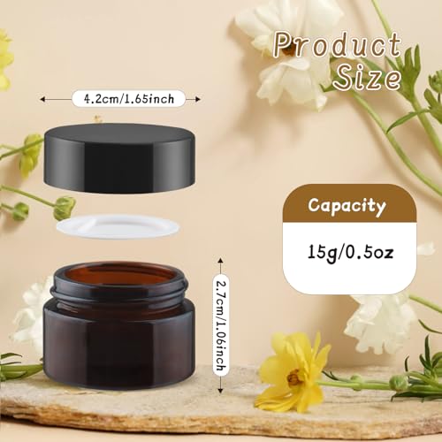24 Pcs 15g Amber Glass Cosmetic Jars with Lids - Refillable Travel Containers