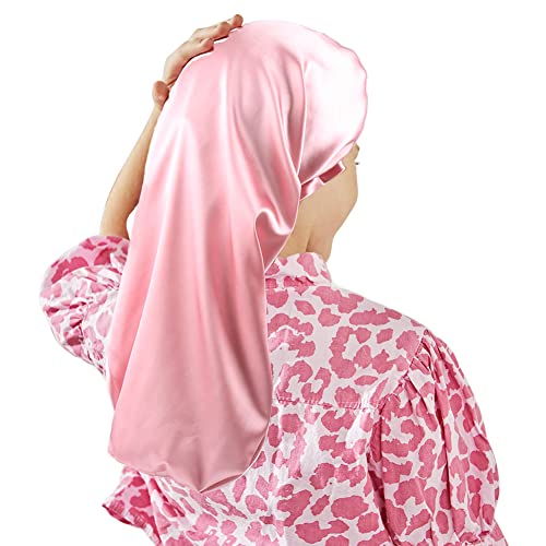 ELIHAIR Kids Long Satin Bonnet - Adjustable Sleep Cap for Curly Hair, Pink