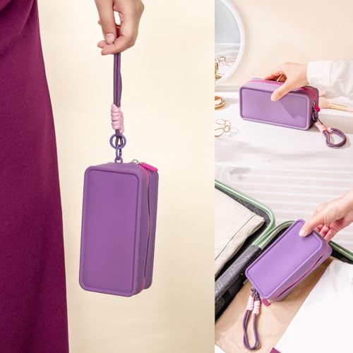 Travistar Pink Small Silicone Travel Makeup Bag - Waterproof Cosmetic Organizer with Zipper