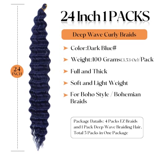 Dark Blue Pre-Stretched Braiding Hair - 26 Inch Boho Style