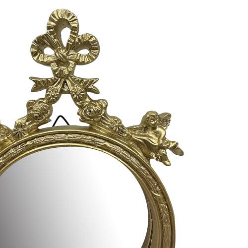 Vintage Gold Makeup Desk Mirror with Ornate Bow Design