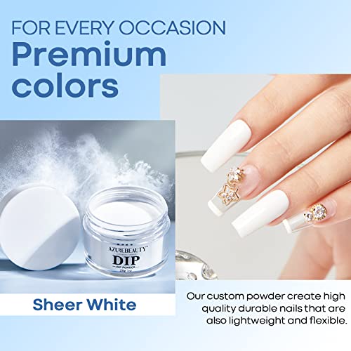 AzureBeauty Bright White Dip Powder for Nails - Starter Manicure Kit, No Curing Needed