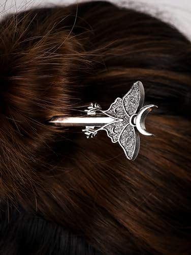 Luna Moth Crescent Moon Hair Clip - Gothic Witchy Metal Hairpin
