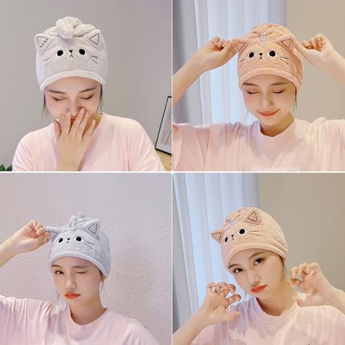 2 Pack Cat Microfiber Hair Towel Wrap - Super Absorbent Hair Turban