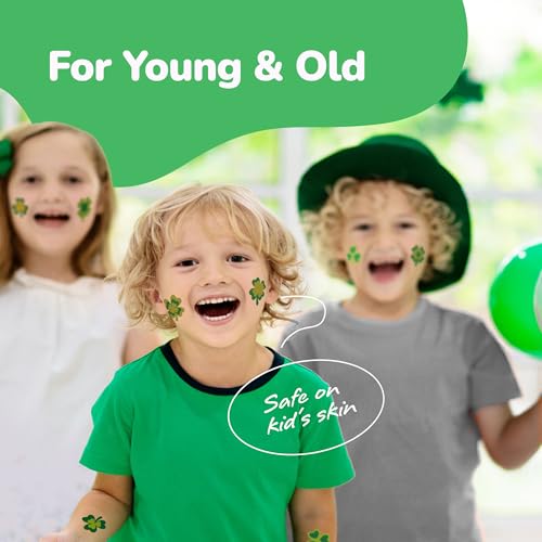 St. Patrick’s Day Glitter Shamrock Temporary Tattoos - Pack of 50, Non-Toxic Irish Party Favors