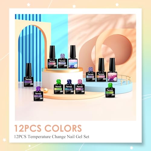 MTSSII Color Changing Gel Nail Polish Set 12 Colors with Snowflake Red – Mood Change & Snowflake Effect, Soak Off