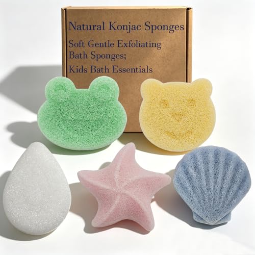 5-Pack Natural Konjac Baby Bath Sponges - Gentle Exfoliating Shapes