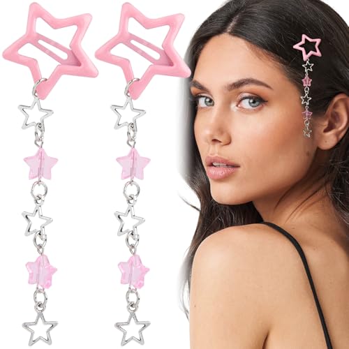 Pndeyo 2-Pack Star Tassel Hair Clips - Pink Alloy Non-Slip