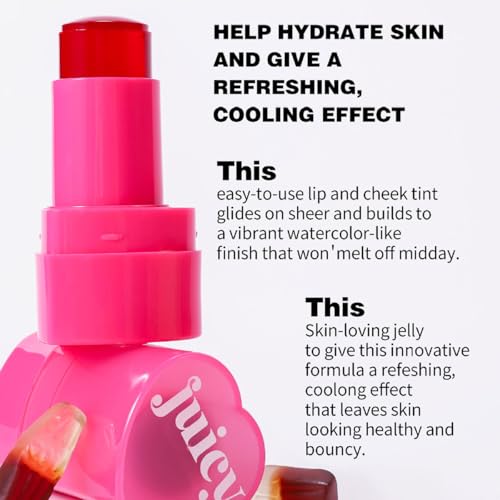 Tiejdhr 3-in-1 Jelly Lip & Cheek Tint Stick 0.32 oz 03+04 – Moisturizing Lip Gloss, Blush & Eyeshadow