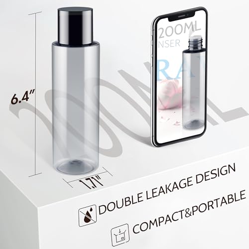 ZEJIA Grey 200ML Travel Size Leak-Proof Toiletry Bottles - 6 Pack with Labels