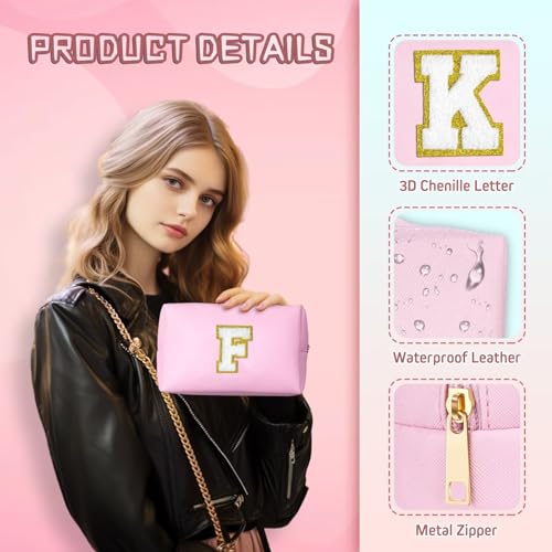 TOPEAST Personalized Chenille Letter Makeup Bag - Waterproof Travel Pouch