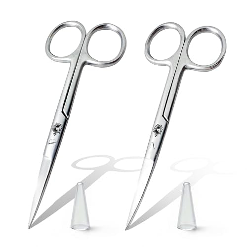 Krisp Beauty Stainless Steel Grooming Scissors Set - 4.5" Facial Hair, Nail & Cuticle Trimming Kit