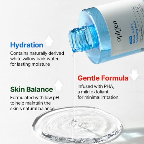 Opigen Low pH Willow PHA 5% Exfoliating Toner - Gentle Daily Skin Care for Brightening & Smoothing, 7.1 Fl Oz