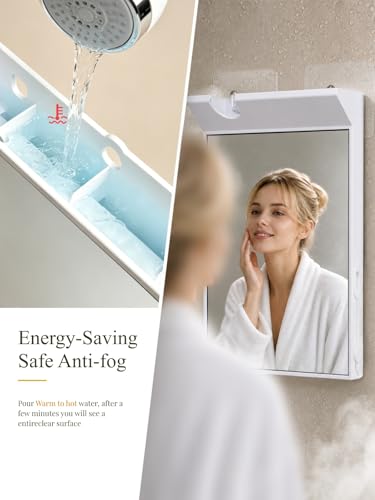 Large Anti-Fog Shower Mirror for Shaving - White Bathroom Mirror