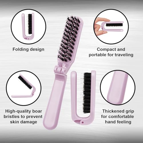 2-Pack Foldable Boar Bristle Brush - Travel-Size Anti-Static Hairbrush