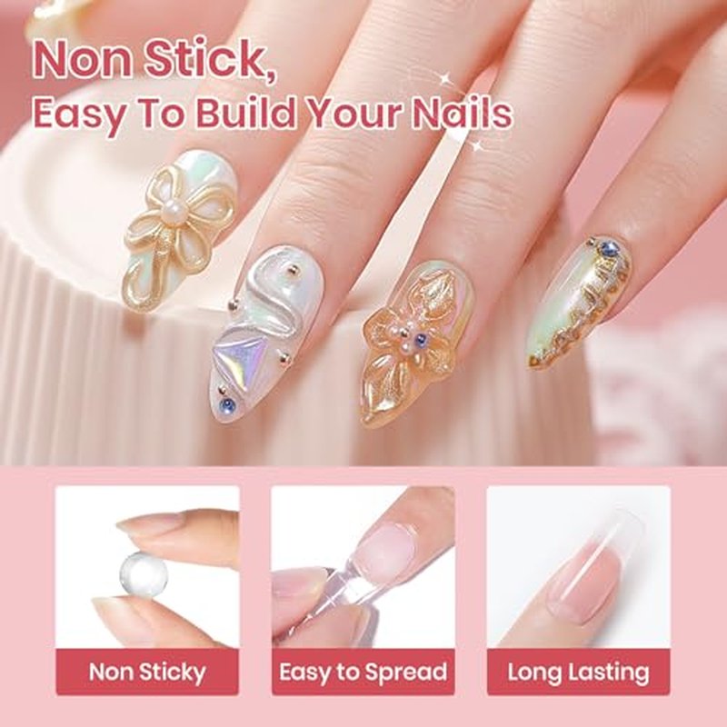 3D Nail Art Gel Clear and White Solid Builder Gel for Nails Non-Stick Hand Sculpture Hard Gels with Dual Form for Carving Patterns Decoration Nail Art Home Manicure DIY