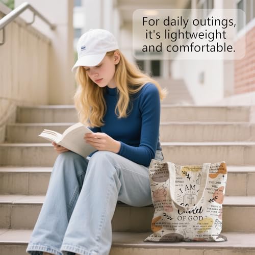 Aesthetic Reusable Canvas Tote Bag for Women with Zipper Pocket