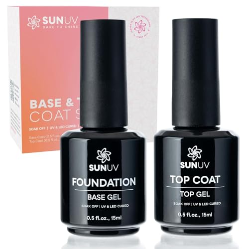 SUNUV No Wipe Gel Nail Polish Set - Base & Top Coat, 15ml Each