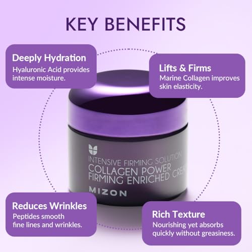 MIZON Collagen Power Firming Cream - Anti-Aging Moisturizer for Skin Elasticity, 1.69 Fl oz
