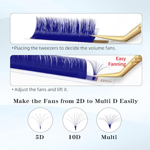 ABONNIE 0.07-D Blue Ombre Colored Lash Extensions 12-15mm Easy Fan Volume Lashes