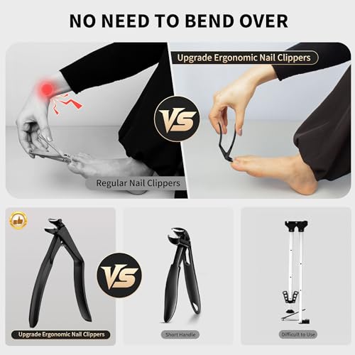 Long Handle Toenail Clippers for Thick Nails - Elderly & Seniors Foot Care