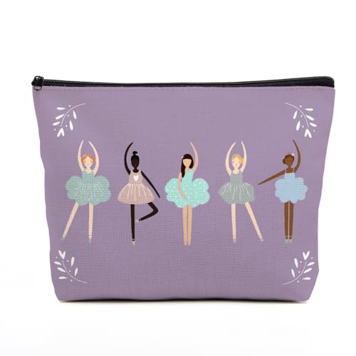 Ballerina Cosmetic Bag, Purple Cotton Linen Makeup Pouch for Travel