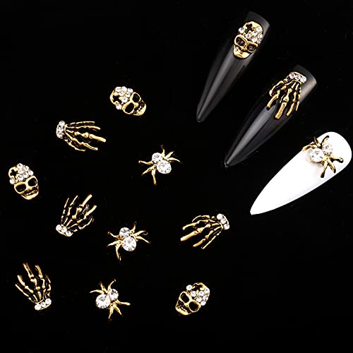 Maitys Antique Gold Spider Skull Nail Charms 60Pcs Halloween Rhinestones