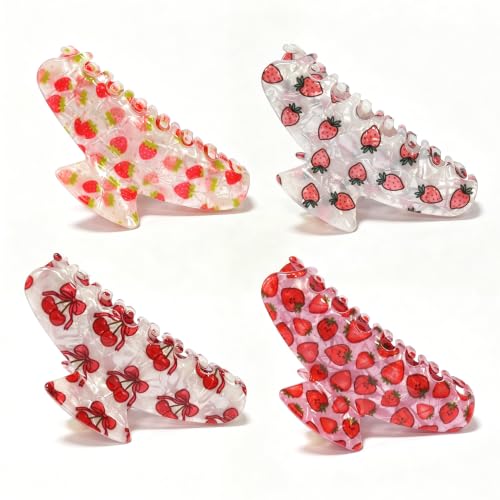 Fruit Hair Claw Clips for Women - Cherry Strawberry, 4pcs 3.54in