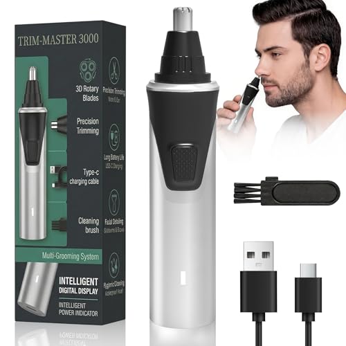 Electric Nose Hair Trimmer for Men, 2026 Professional 2 in 1 Painless Rechargeable Nose and Ear Hair Clipper, IPX7 Waterproof, Type-C Fast Charging, 6-Month Battery Life,Gifts for Father