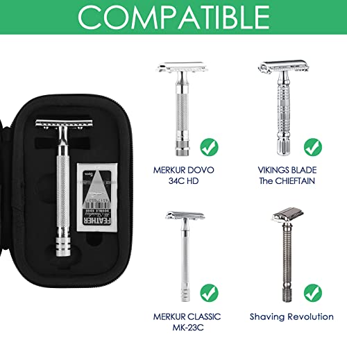 Linkidea Hard Travel Case for Safety Razors Compatible with Merkur Vikings Merkur Merkur Dovo Merkur Dovo Merkur Shaving Revolution Lychee Vegan Leather