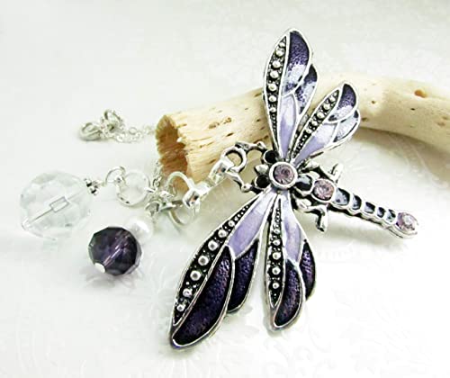 Dragonfly Crystal Sun Catcher Rear View Mirror Car Charm - Handmade Decor