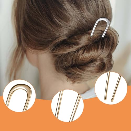 4Pcs French Hair Pins for Women - Gold & Silver U-Shaped Hair Accessories