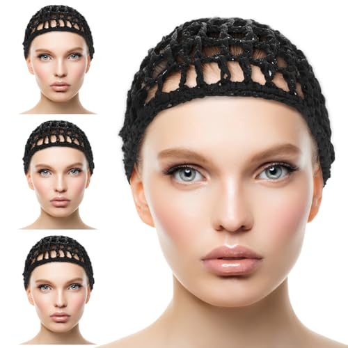 Gjinxi 3-Pack Hair Nets for Sleeping Cap Wraps Black – Crochet Mesh Snoods for Women