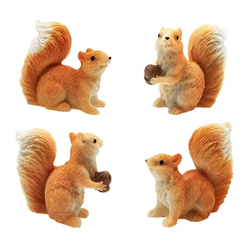 Mini Squirrel Figurines Set - 4pc Resin Cake Toppers for Gardens
