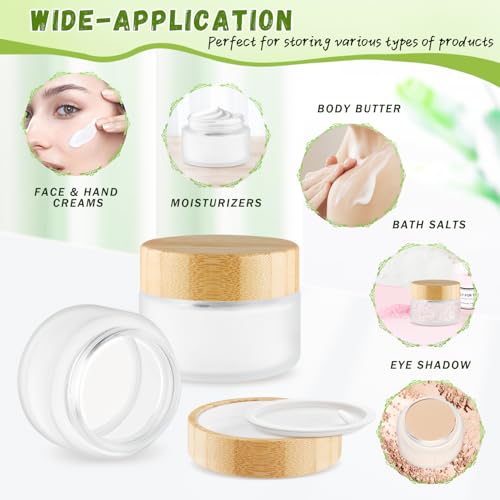 100ml Frosted Glass Bamboo Jars with Lid - 6 Pack for Cosmetics