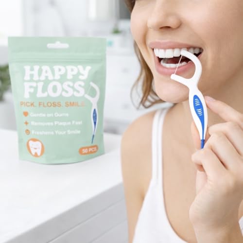 Happy Floss 2-in-1 Dental Floss Picks, Unflavored for Sensitive Gums, 150 Ct