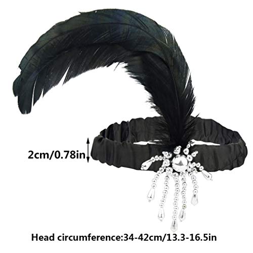 Tongcloud Black 12pc 1920s Flapper Headband Feather Vintage Costume Headpiece